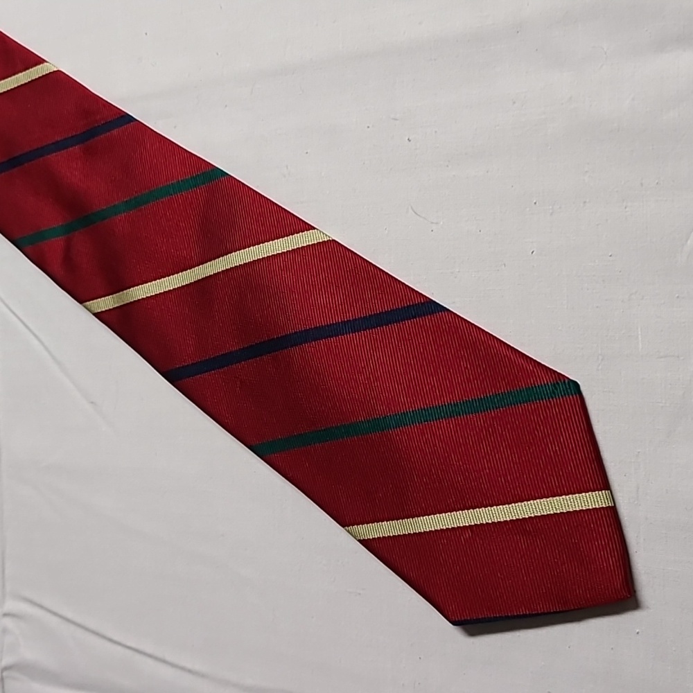 Vintage 100% Silk Hand Made Necktie Red Diagonal Stripes Custom Design 3.5" Wide